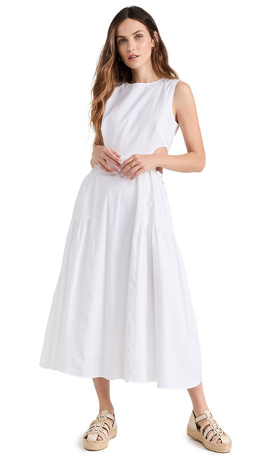 Moon River Women's Sleeveless Side Cut-Out Adjustable Shirred midi Dress, White, Large