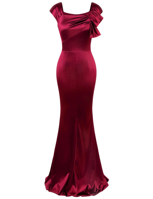 MUXXN Women Vintage Cap Sleeve Square Neck Formal Full Length Evening Cocktail Wedding Guest Maxi Long Dress Red L MUXXN Women Vintage Cap Sleeve Square Neck Formal Full Length Evening Cocktail Wedding Guest Maxi Long Dress Red L