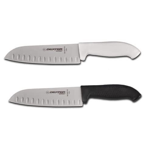 Dexter-Russell 24503B/SG144-7GEB-PCP - Sofgrip Santoku Cooks Knife with Granton Edge 7" Blade, Black