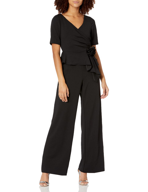 Adrianna Papell Women's Draped Crepe Jumpsuit, Black, 4