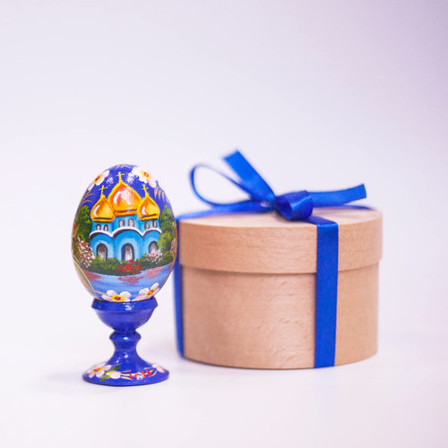 UAMAZE - Decorative Eggs Church Painting Petrykivka Pysanky Eggs - Stand Included, Ukrainian Easter Table Decor, Easter Egg, Hand Painted Gifts, Ukrainian Floral Egg with Stand, Church on Egg