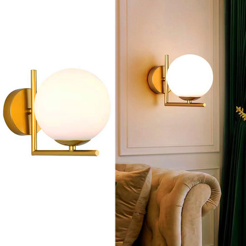 SYCYULAN Mid-Century Modern Gold Wall Sconce Lighting, Brushed Brass Bathroom Vanity Light Fixture, Frosted White Globe Glass Indoor Wall Lamp for Bedroom Living Room Hallway Kitchen SYCYULAN Mid-Century Modern Gold Wall Sconce Lighting, Brushed Brass Bathroom Vanity Light Fixture, Frosted White Globe Glass Indoor Wall Lamp for Bedroom Living Room Hallway Kitchen