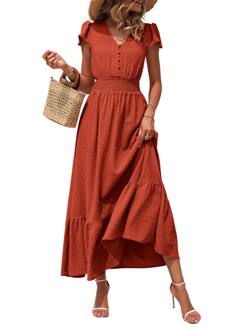 PRETTYGARDEN Summer Dresses for Women 2024 Casual Short Sleeve Maxi Dress Swiss Dot V Neck Smocked A Line Flowy Long Dress(Burnt Orange,Medium) PRETTYGARDEN Summer Dresses for Women 2024 Casual Short Sleeve Maxi Dress Swiss Dot V Neck Smocked A Line Flowy Long Dress(Burnt Orange,Medium)