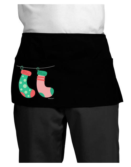TooLoud Cute Mr and Mrs Christmas Couple Stockings Dark Adult Mini Waist Apron - Black - One-Size