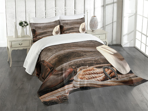 Lunarable Western Bedspread, American West Rodeo Traditional Straw Cowboy Hat Leather Boots Print, Decorative Quilted 3 Piece Coverlet Set with 2 Pillow Shams, Queen Size, Brown Tan Lunarable Western Bedspread, American West Rodeo Traditional Straw Cowboy Hat Leather Boots Print, Decorative Quilted 3 Piece Coverlet Set with 2 Pillow Shams, Queen Size, Brown Tan