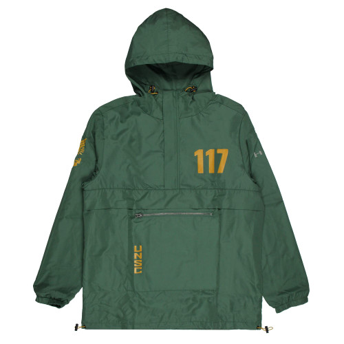 Seven Times Six Halo Men's UNSC Master Chief 117 Windbreaker Jacket Pullover Green Gold (Large)