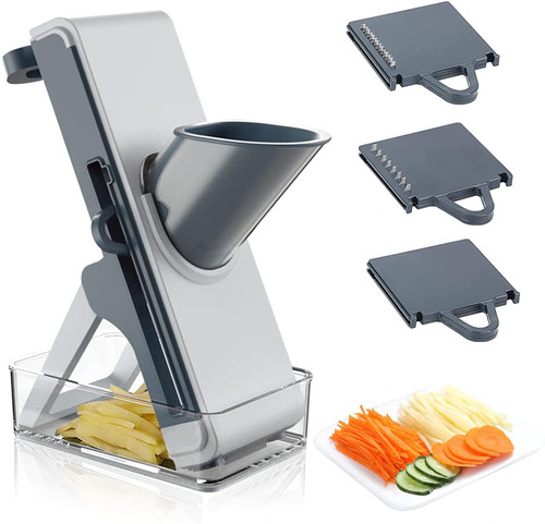 Safe Mandoline Slicer, for Potatoes,Vegetable,Meat,Onions Upright Mandolin, Kitchen Chopper Artifact with Container, Thickness Adjuster Multi Blades