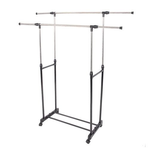 Cffuvros Shelf Drying Rack, Portable Stainless Steel Pipe Clothing Rack Heavy Duty Rolling Coat Clothes Rack On Wheels Height Width Adjustable For Hanging Clothes