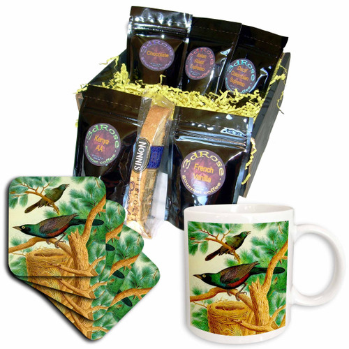 3dRose Vintage Bird Art Common Purple Grackle Birds Nest... - Coffee Gift Baskets (cgb-364679-1)