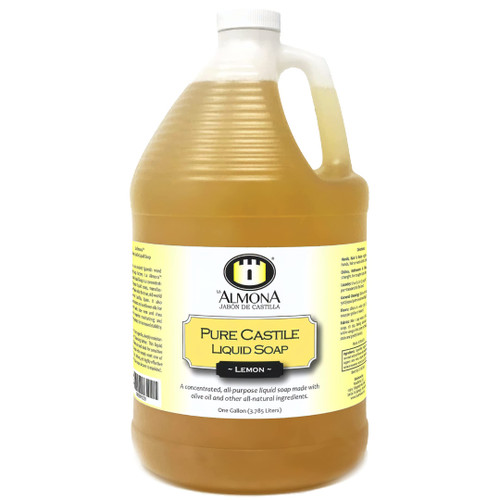 La Almona - Pure Castile Liquid Soap, LEMON, 1 Gallon - Multipurpose: Hands, Face, Body, Laundry, Dishes & More - For Sensitive Skin, All-Natural Ingredients, Scented with Essential Oils