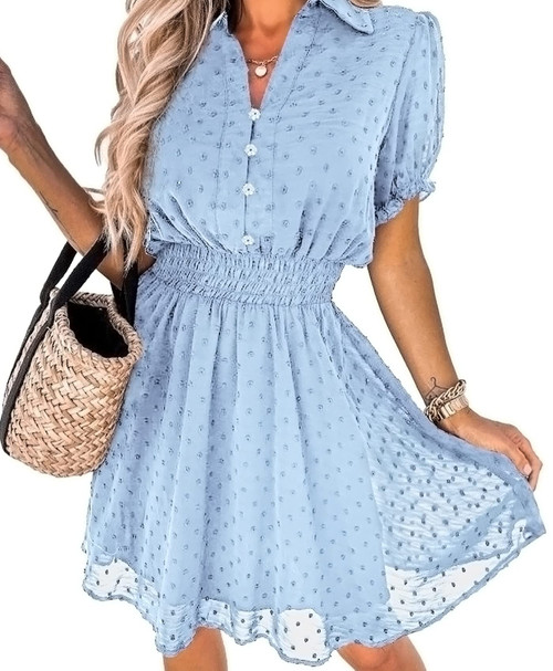 PRETTYGARDEN Women's Summer Dress Casual V Neck Short Sleeve Swiss Dots Elastic Waist A-line Flowy Mini Dresses(Light Blue,X-Large) PRETTYGARDEN Women's Summer Dress Casual V Neck Short Sleeve Swiss Dots Elastic Waist A-line Flowy Mini Dresses(Light Blue,X-Large)