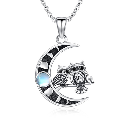 TRISHULA Owl Necklace 925 Sterling Silver Moonstone Owl Pendant Moon Phase Necklace Mother and Child Necklace Animal Necklace Owl Jewelry for Women Girls Birthday Gifts TRISHULA Owl Necklace 925 Sterling Silver Moonstone Owl Pendant Moon Phase Necklace Mother and Child Necklace Animal Necklace Owl Jewelry for Women Girls Birthday Gifts