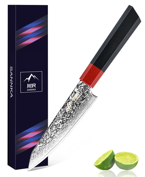 SANNKA 5 Inch Paring Knife Utility Knife Kitchen Japanese Chef Knife Damascus Kitchen Knives High Carbon Stainless Steel Fruit Knife Sushi Vegetable Cutting Knives with Sheath & Gift Box