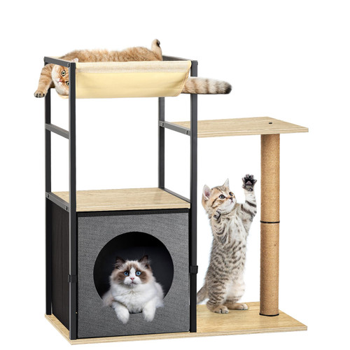 SEHERTIWY Cat Tree, Cat Tower for Indoor Cats, Cat Tree Tower with Cat Condo, Hammock and Sisal Cat Scratching Post for Kittens and Cats, Grey.