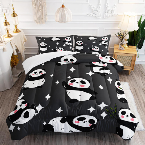 AILONEN Panda Comforter Set Twin Size, Cute Panda Bedding Set Boys Girls Comforter Set,Cartoon Animals Kawaii Duvet Set 3 Pieces, 1 Quilt and 2 Pillowcases