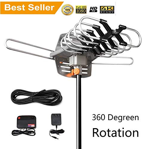 HDTV Antenna Amplified Digital Outdoor Antenna 150 Mile Range 360 Rotation Support 2 TVs for UHF/VHF Channels - for Full HD 1080P 4K