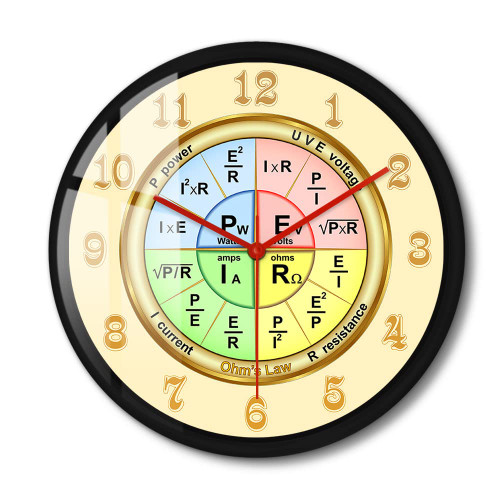 Timethink 12 Inch Ohm's Law Wall Clock, Silent Non Ticking Battery Operated Educational Electric Artwork Science Physics Formula Metal Wall Clock for School Library Classroom Study Room Engineer Gift