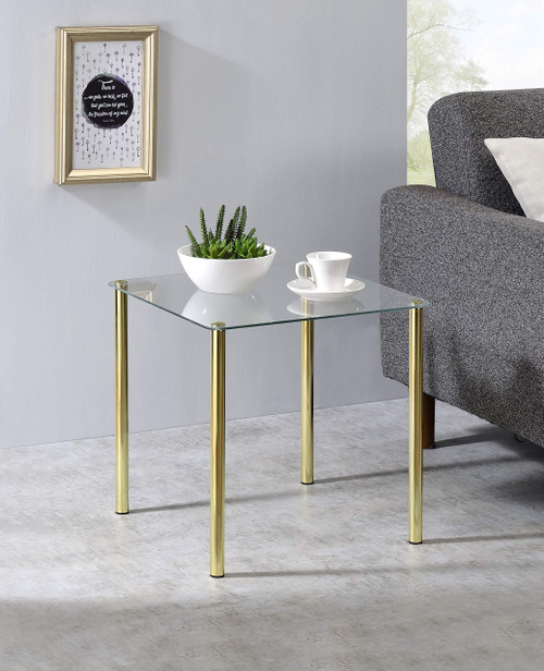 Kings Brand Furniture - Milnai Square Side End Accent Table, Gold Metal/Glass