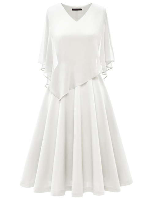 DRESSTELLS Dress with Chiffon Overlay Cape, 2023 Mother of The Bride Cocktail Wedding Guest Dress White M