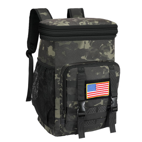 Expandable Backpack Cooler, Double Deck LeakPoof Insulated Soft Coolers Backpack, Waterproof Heavy Ice Chest Backpack for Men Adults Camping Daytrip Beach Travel, Camo Black