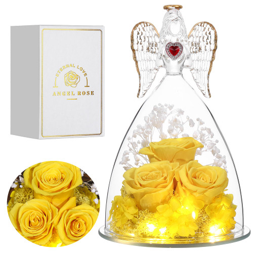 Tiaronics for Women, Large Angel Figurines with Real Roses, Preserved Real Flower Rose for Her, Angel Roses Gifts for Her, Mom, Girlfriend - Yellow Tiaronics for Women, Large Angel Figurines with Real Roses, Preserved Real Flower Rose for Her, Angel Roses Gifts for Her, Mom, Girlfriend - Yellow