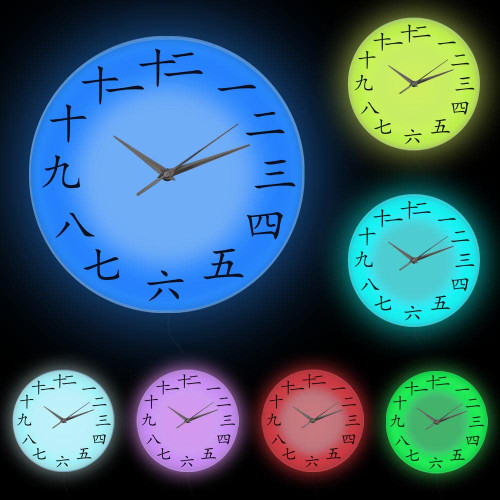 Geek Alerts Chinese Numbers LED Silent Non Ticking Wall Clock with Remote Control 7 Color Light Modern Design 12inch Acrylic Print Hanging Watch for Chinese Culture Lover Home Decor