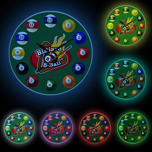 Geek Alerts Billiard Balls Colorful Silent Wall Clock with Remote 7 Color LED Light, Pool Snooker Sports 12inch Acrylic Frame Watch Pool Hall Game Room Hanging Decor Billiard Players Gift