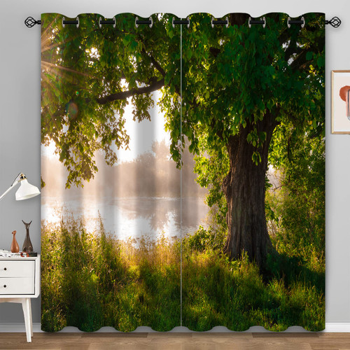 Aimego Tree Blackout Curtains Green Jungle Trees Nature Landscape Window Drapes Decor for Bedroom Living Room Grommet Top Room Darkening Curtains 2 Panel Set, 52"X63" Aimego Tree Blackout Curtains Green Jungle Trees Nature Landscape Window Drapes Decor for Bedroom Living Room Grommet Top Room Darkening Curtains 2 Panel Set, 52"X63"