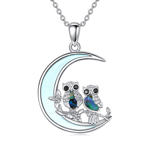 TOUPOP Owl Necklace Sterling Silver Abalone Shell Owl Moon Pendant Mother Child Necklace Cute Animal Jewelry for Women Teen Girls Mother Daughter Grandmother TOUPOP Owl Necklace Sterling Silver Abalone Shell Owl Moon Pendant Mother Child Necklace Cute Animal Jewelry for Women Teen Girls Mother Daughter Grandmother