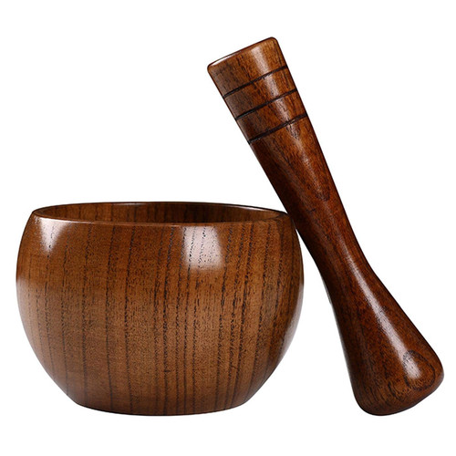 LYXIANG Manual Garlic Masher Wooden Grinding Bowl Household Kitchen Manual Garlic Ginger Spices Grinder Mortar Pestle Set,B