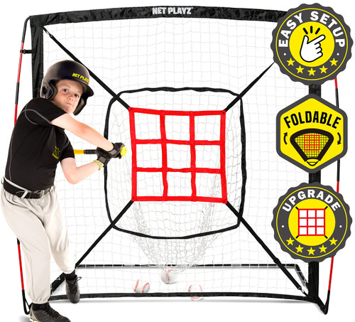Baseball Net - Pitching Net Hitting Net Batting Practice Net (9 Strike Zone, Portable & Quick-Fold) Baseball Gifts for Kids Children & Teens | Training Aids Equipment 5'x5