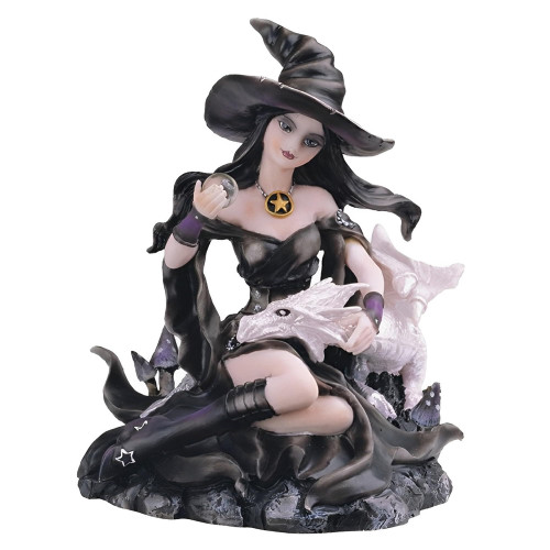 ICE ARMOR 6" H Sorceress Witch with Black and White Dragon Statue Fantasy Decoration Figurine