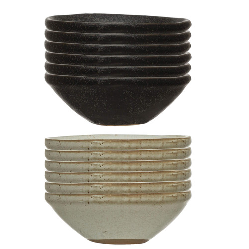 Creative Co-Op Set of 12, 3.5" D Stoneware Bowl with Reactive Glaze, White Serveware, Multi
