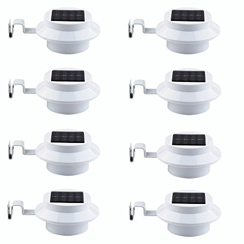 8 Pack Deal - Falove Outdoor Solar Gutter LED Lights - White Sun Power Smart Solar Gutter Night Utility Security Light