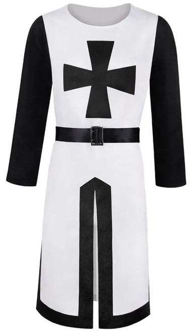 Templar Knight Tunic Medieval Tunic Cotton Blend Tunic Knight Costume Medieval Costume Templar Knight Tunic cotton blend cosplay clothing LARP clothing (L, WHITE AND BLACK)