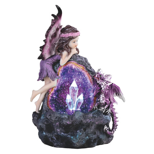 ICE ARMOR 8" H Purple Fairy and Baby Dragon with LED Faux Crystal Stone Statue Fantasy Night Light Decoration Figurine