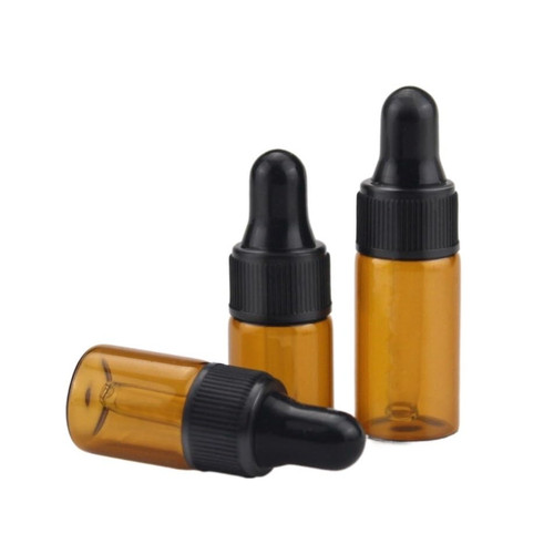 LEASON Atomizer Bottle 50pcs/lot Dropper Bottle 2ml 3ml 5ml Mini Amber Glass Jars Vials with Pipette Perfume Bottles Travel Refillable (Color : Amber, Size : 5ml)