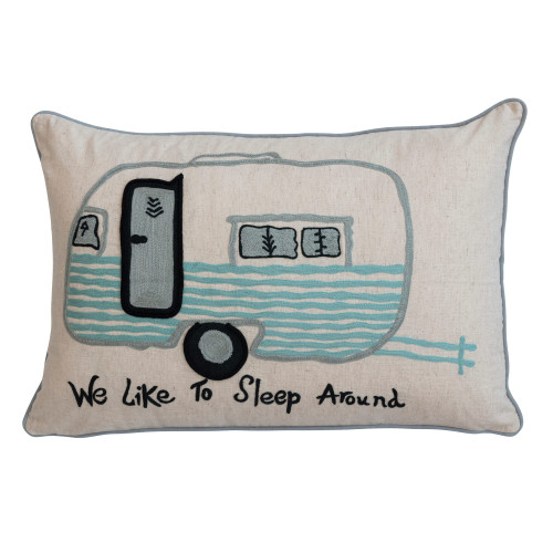 Creative Co-Op Cotton Embroidered Camper Design and Message, Multicolor Lumbar Pillow, Multi