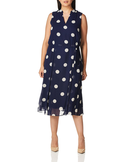 Anne Klein Women's Drawstring MIDI Dress, Distant Mountain/Anne White, M