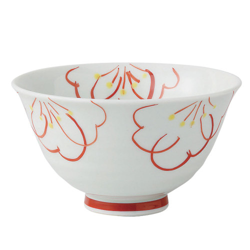 Hasami Ware 52595 Rice Bowl (Medium), Flower Pattern, Red
