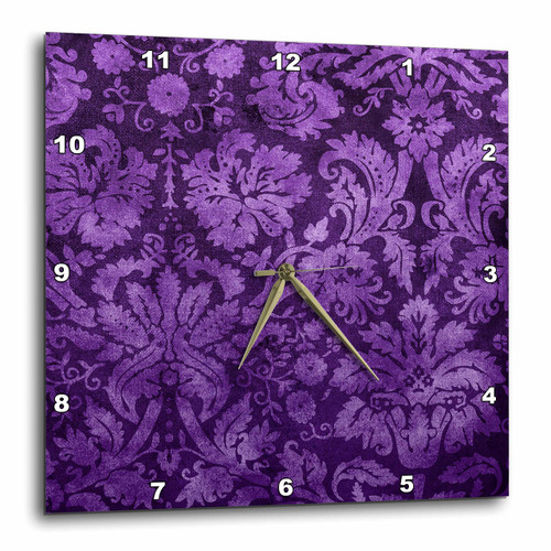 3dRose LLC DPP_32491_2 Wall Clock, 13 by 13-Inch, Decorative Vintage Floral Wallpaper Purple