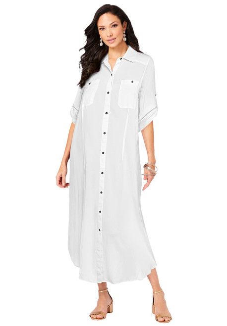 Roaman's Women's Plus Size Safari Dress - 20 W, White