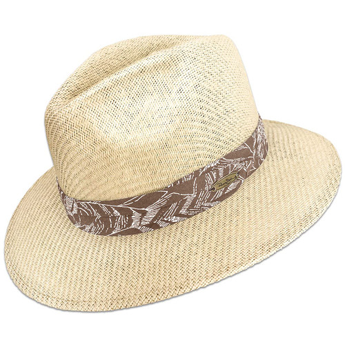 Panama Jack Matte Toyo Straw Safari Sun Hat with 3-Pleat Ribbon Band (Brown Band, Large/X-Large)