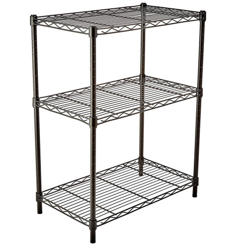Volowoo Shelving Unit,Metal Organizer Wire Rack,Adjustable Carbon Steel Wire Shelves Unit, Shelving Units and Storage Shelf for Kitchen and Garage (Black, 3-Tier)