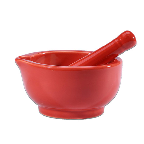 XHPZXF Porcelain Mortar and Pestle Set with Pure Clour for Spice, Pill, Food and Garlic,Red,M 11.6 x 11 x 6.5 cm