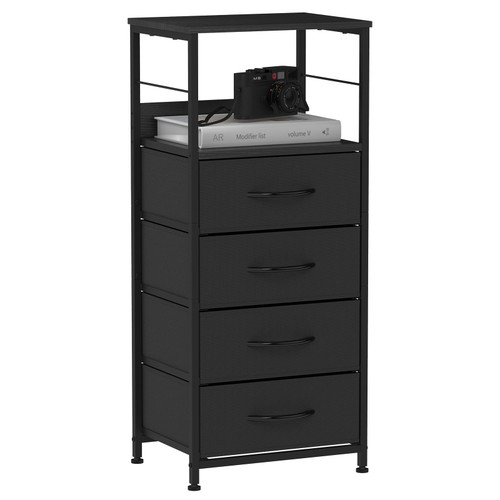 YBING Nightstand with Drawers End Table for Bedroom Night Stand with Fabric Storage Side Table for Living Room Home Dorm, Wood Top, Black