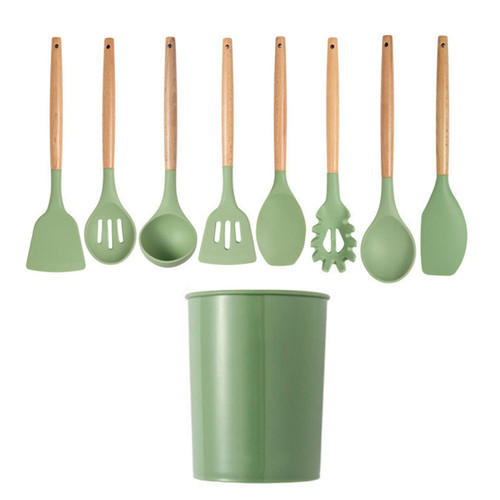 Cooking Utensils Set Avocado Green Silicone Kitchenware Cooking Utensils Set Non Stick Cookware Set Kitchen Tool 9Pcs