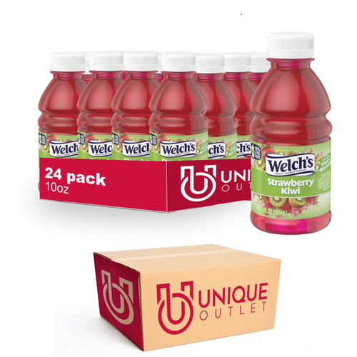 Welch's 24 Pack of Strawberry Kiwi Juice Drink, 10 fl oz On-the-Go Bottle + 2 Snack Handbags by Unique Outlet Brand