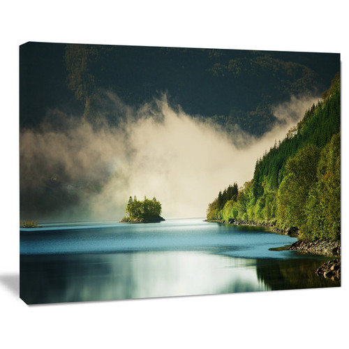 Designart PT12918-20-12 Beautiful Lake by Green Mountains-Extra Large Landscape Canvas Art, 12" H x 20" W x 1" D 1P