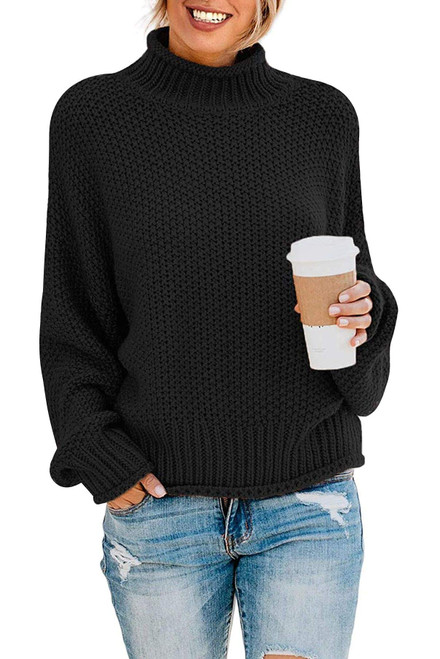 ZESICA Women's 2024 Turtleneck Batwing Sleeve Loose Oversized Chunky Knitted Pullover Sweater Jumper Tops,Black,X-Large